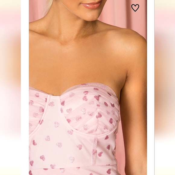 REVOLVE x Superdown Fifi Mesh Pink Glitter Hearts Mini Dress Medium - Picture 3 of 10